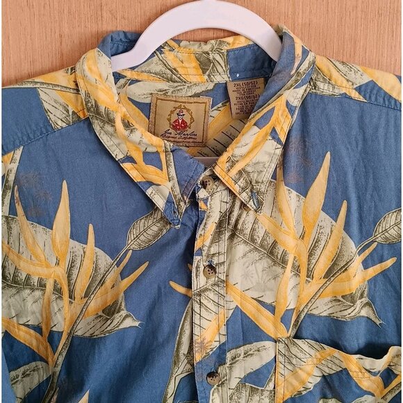 Joe‎ Marlin Men's Button Up Shirt Blue Tropical Short Sleeve 2X(50-52) Cotton - Picture 2 of 6